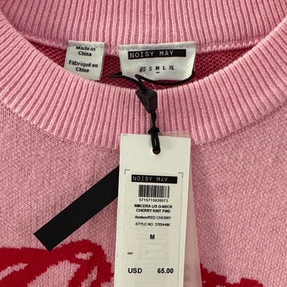 Cherry Pink Crew Neck Sweater Noisy May - Picture 2 of 3